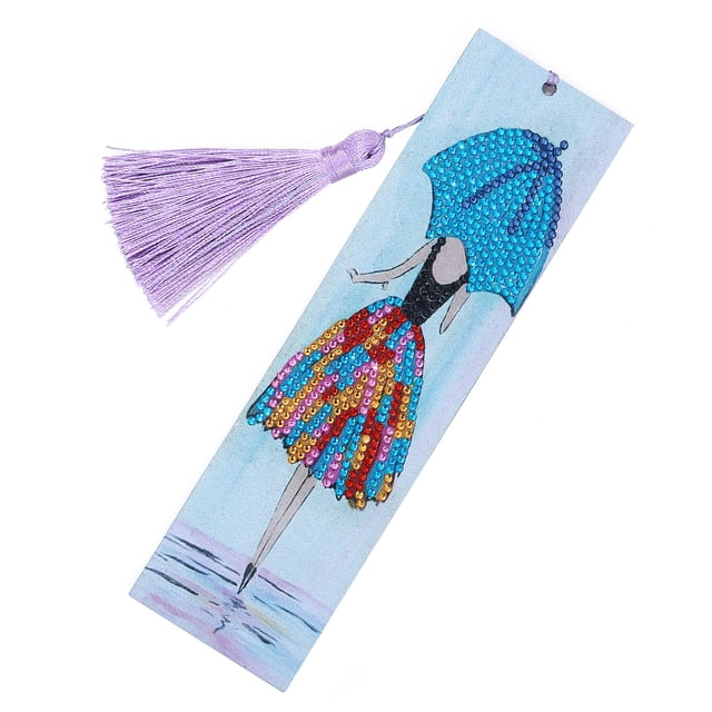 Inteprter Marcapáginas con pintura de diamantes 5D DIY, decoración de borlas de cuero, marca de libro para el Día de San Valentín, graduación, Artesanía Chica Inteprter HA003279-05