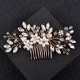 thumbnail image 1 of Nvzi Horquillas para el pelo de boda con flores para novias, peinetas con perlas de cristal, pinzas para el pelo, tocado, accesorios para el pelo de boda dorados, joyas - doradas, 1 of 4