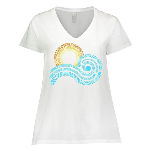 Inktastic Stylized Wave and Sun Women's Plus Size V-Neck T-Shirt