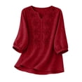 thumbnail image 3 of Pxiakgy Embroidered Tops for Women Loose Tunics Top Mexican Shirts 3/4 Length Sleeve Shirts Work Tees Summer Tops for Women Cotton Linen Tops Fashion Clothes Breathable Top Dressy Casual Blouses L, 3 of 6