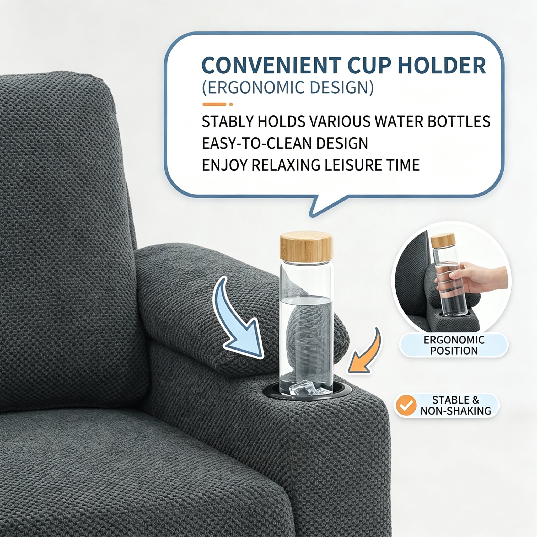 Aukfa Accent Chair with Storage Ottoman & Cup Holders, Convertible Sleeper Recliner Lounge Chair with Adjustable Backrest, USB-C Port & Side Pocket, Dark Gray