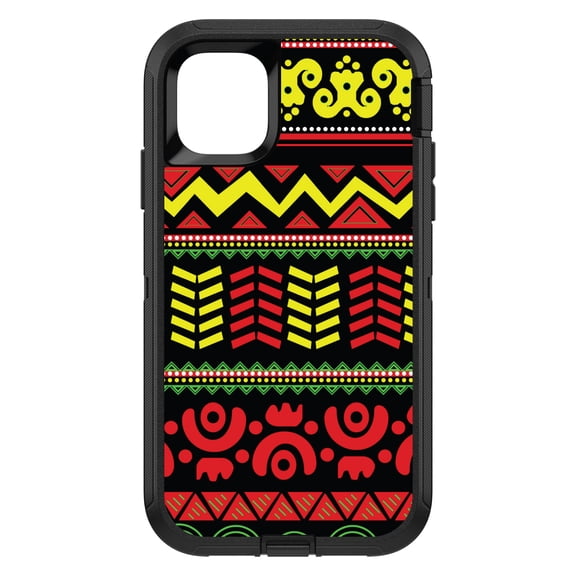 DistinctInk Custom SKIN / DECAL compatible with OtterBox Defender for iPhone 11 (6.1" Screen) - Black Yellow Red Aztec Tribal