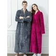thumbnail image 3 of Unisex Sleep Bathrobes,Zipper Front Luxury Warm Waffle Plaid Nightgown Loungwear,Long Sleeve Ankle Length Couples Matching Pajamas Sleepwear Robe,S-L Men Purple, 3 of 6