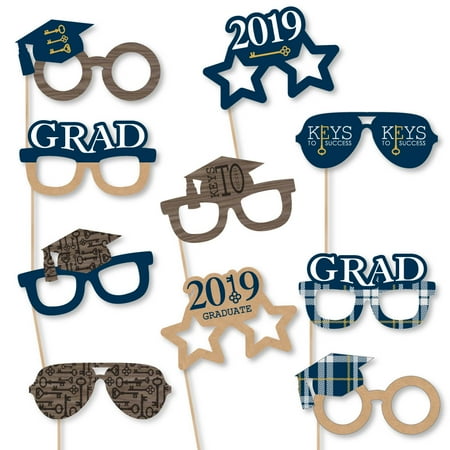 Cardstock Key - Grad Keys to Success Glasses - 2019 Paper Card Stock Graduation Party Photo Booth Props Kit - 10 Count