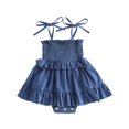 thumbnail image 3 of Niña Bebé Negro Vestido Zapatos Estilo Romper Color Sólido sin Mangas Traje en Capas con Arcos Ajustables Primavera Verano, 3 of 8