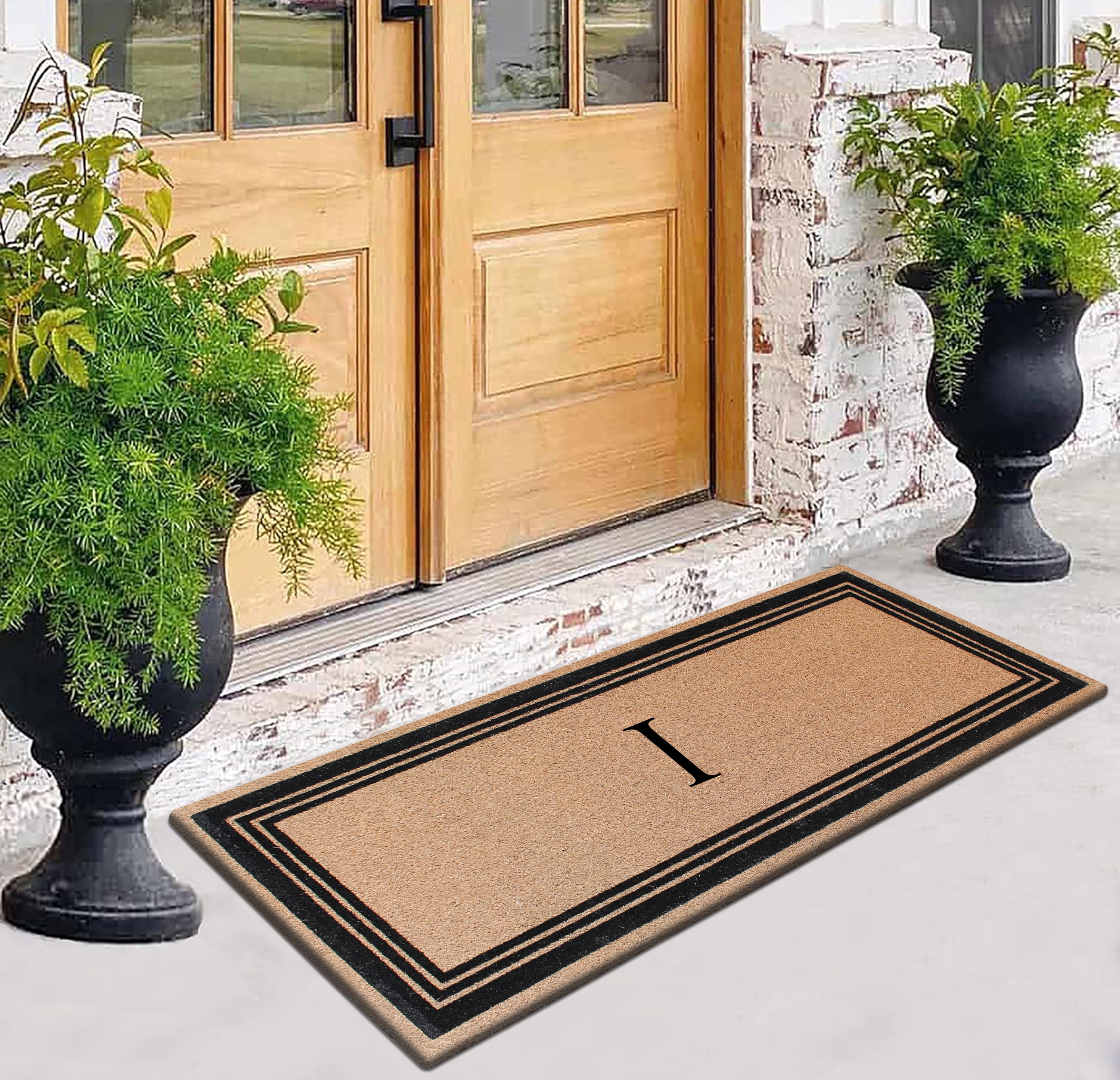 A1HC Natural Coir Flock Monogrammed Door Mat for Front Door, 30x60, Anti-Shed Treated Durable Doormat Outdoor Entrance, Heavy Duty, Thin Profile, Easy to Clean, Long Lasting, Front Door Entry Doormat