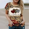 thumbnail image 2 of Women's Valentine's Day Short Sleeve Shirts Graphic Leopard Pullover Tops Plus Size S-6XL Casual Tee Blouses (2XL, Brown-K), 2 of 7