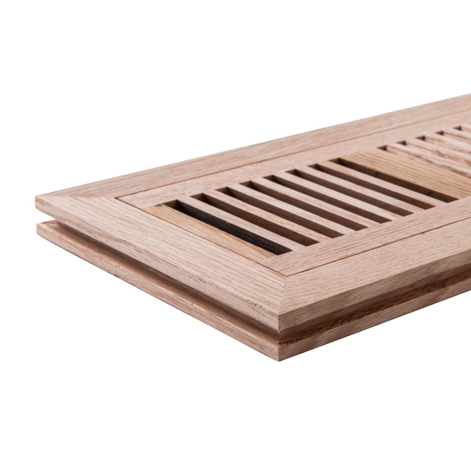 Razo White Oak Hardwood Flush Mount Floor Register with Metal Vent and Damper, 4x10 Inch, Unfinished