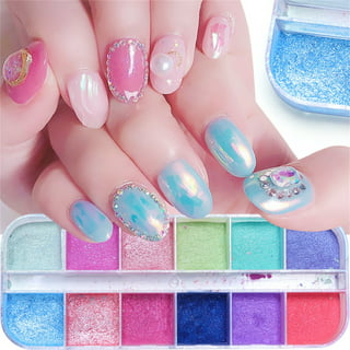  Iridescent Nail Glitter Set, 6Pcs Chrome Nail Powder Flakes,  Aurora Effect for Nails, Pink Blue Purple Crystal Fire Opal Flakes for Nail  Design, Opal Nail Powder, Fine Glitter, Nail Accessories 