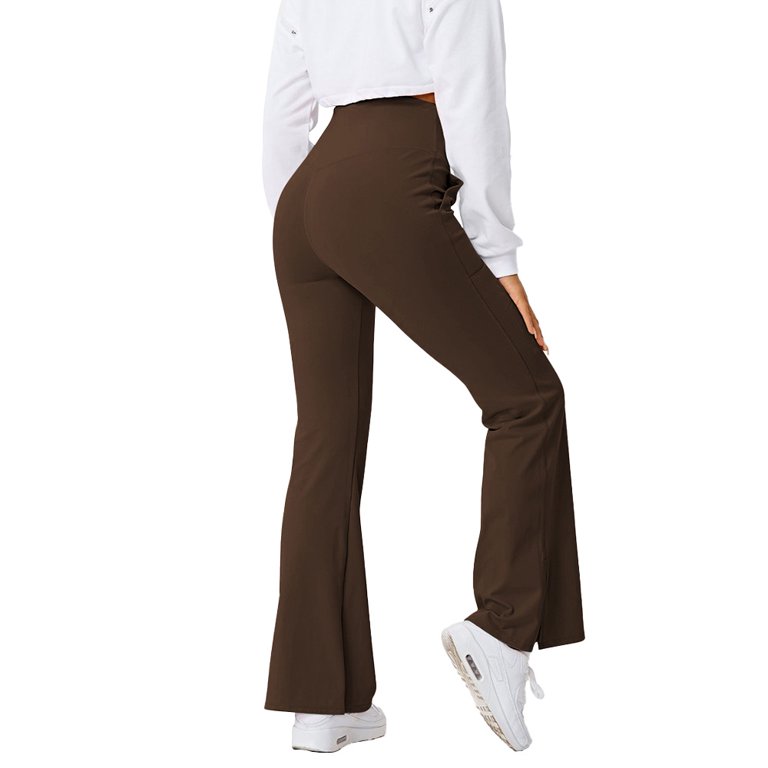 Auburet Women's Yoga Pants Work Pants Crossover Split Hem Full Length Flare  Leggings with Pocket