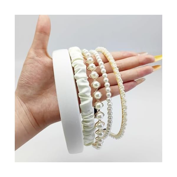 wonima11 5pcs White Pearl Headbands Cute Pearl Dainty Head Band Bling Faux Pearls Wedding Hair Accessories Hair hoop for Women Girls(Style1)