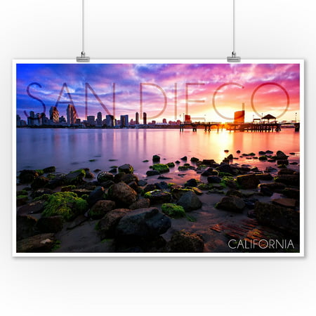 San Diego, California - Ocean & Skyline at Sunset - Lantern Press Artwork (9x12 Art Print, Wall Decor Travel (Best Way To Travel From San Diego To Los Angeles)