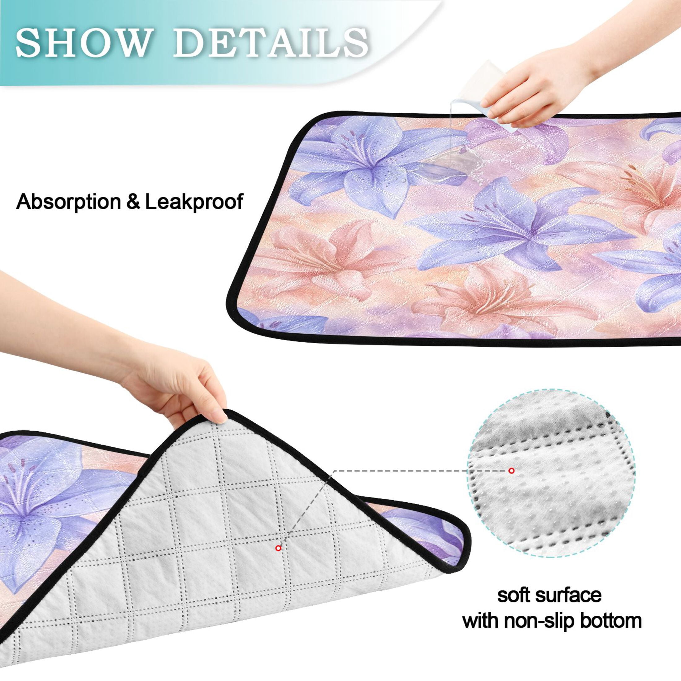 Qxltty Lavender Tones Depicting Blooming Lilies Cat litter Pads Pet Set of 2 Diaper Mats Center Anti-leakage Layer Absorbent Soft and Comfortable