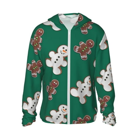 Sigee Gingerbread Snowman Cookies Print UPF50+ Men s Sun Protection Hoodie Shirt SPF UV Shirt Long Sleeve Fishing Outdoor Lightweight S-3XL