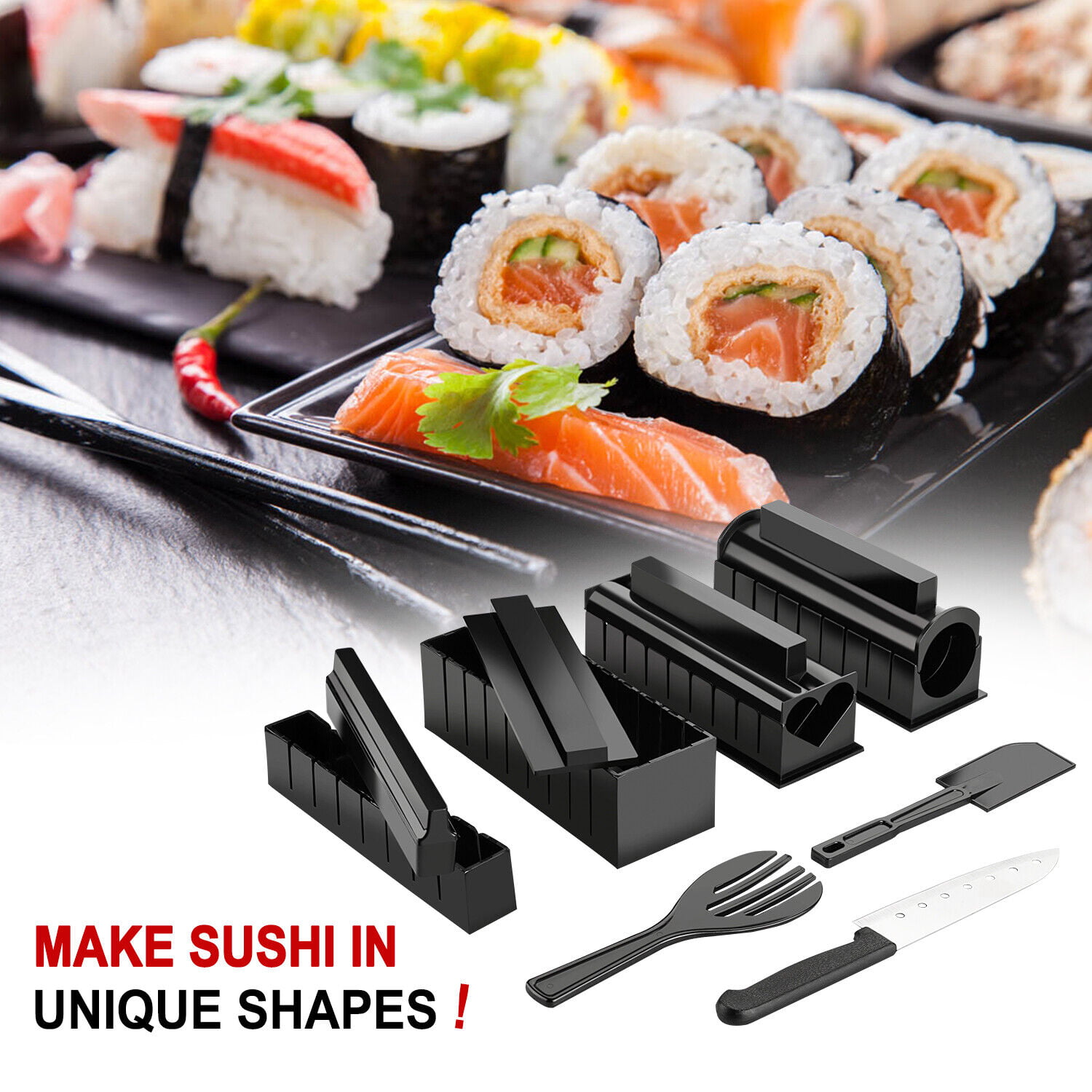 Sushi Making Kit - DIY Sushi Roller Mold Maker Kit, Home Sushi Mold Press  with Sushi Rice Roll Mold Shapes, Spatula, DIY Home Sushi Tool Reusable 