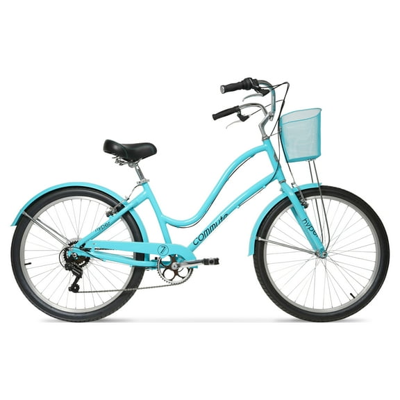 26" Hyper Bicycles Commute Bike with Basket, Adults 13  Years, Neon Teal