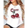 thumbnail image 1 of 1 Pce T-Shirt Décontracté à Col Rond pour Femme avec Graphique de Cerise, Imprimé à Motif Géométrique, Haut à Manches Courtes Tendance, Tissu en Tricot Polyester, Extensibilité Moyenne, Confort Toutes Saisons Fête des Pères, Fête des Mères,, 1 of 6