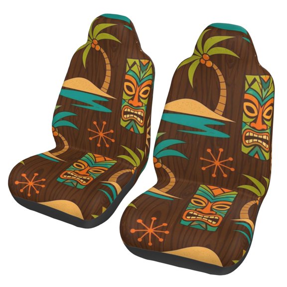 Retro Sunburst & Palm Tree Wallpaper Car Seat Cover 2 Pcs Auto Front Bucket Seats Protector Cushion Universal Vehicle Truck SUV