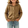 thumbnail image 4 of YUANxueke Kids Knit Cardigan with Pompom Hood, Boys Girls Button Down Raglan Sleeve Jacket, Warm Knitted Cute Daily Tops, 4 of 5