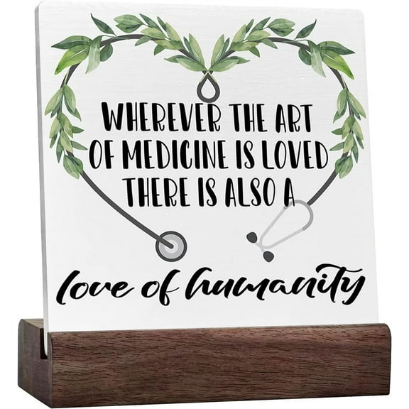Ceramic Sign 4x4 Inch Doctor Gifts For Men Women Thank You Appreciation Gifts For Doctor Doctor Graduation Gifts Love Of Humanity Plaque Sign with Wood Stand Desk Decor Gift For Women Men