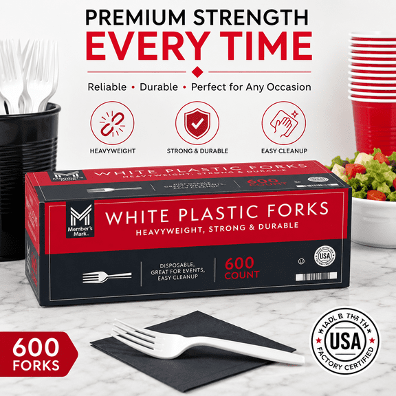 Heavyweight White Plastic Forks Disposable Cutlery 600 Count