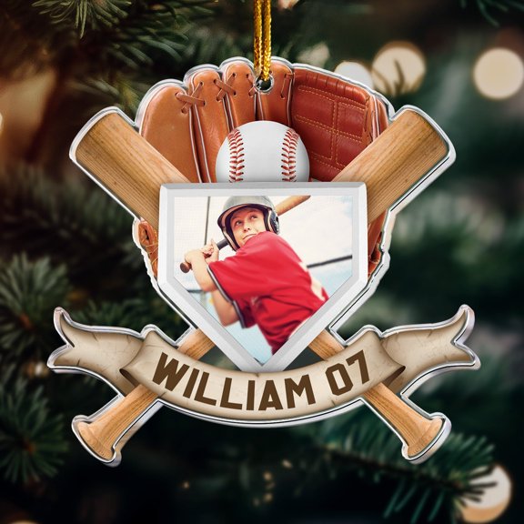 Baseball Player Ornament - Custom Name & Number Christmas Light - Personalized Acrylic Ornament - 2D Flat, Ornament 2025