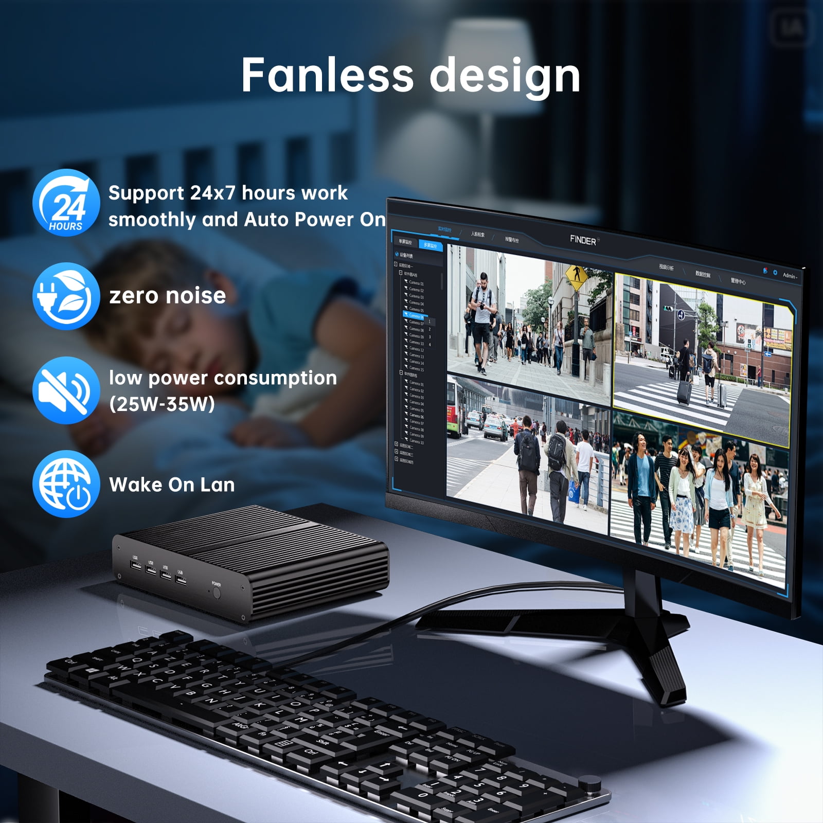 Kinupute Fanless Mini PC, Desktop Computer i7-1165G7 2.8-4.7GHz, Win-11 Pro, 16G DDR4, 512G NVME SSD, Iris Xe Graphics, HD/DP, Dual Display, 8K/4K@60Hz, WiFi6, BT5.2, VESA, WOL, Full Metal Case