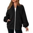 thumbnail image 6 of Women's Zip Up Sweatshirts No Hood Long Sleeve Solid Sweatshirts Casual Spring Fall Lightweight Oversized Bomber Jackets, 2XL, 6 of 7