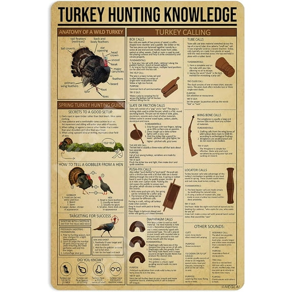 Turkey Hunting Knowledge Tin Sign Vintage Decor Farm Room Wall Poster Kitchen Farmhouse Decorations Metal Sign 16x12 Inches