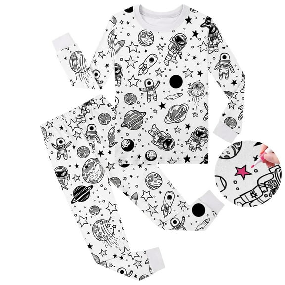 Kids Pajama Set Color Your Own Long Sleeve Pullover Top With Pajamas Pants For Boy And Girl Holiday Pjs Color Your Own Fun Designs 5-6 Years