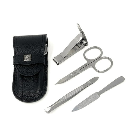 Erbe Solingen 4 pcs Surgical Stainless Steel German Manicure Set Grooming Kit In Luxury Genuine Leather Case Made in Solingen Germany With BONUS: SHPITSER Crystal glass Nail File
