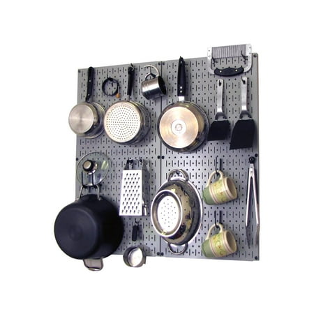

Wall Control Kitchen Pegboard Organizer Pots and Pans Pegboard Pack Storage and Organization Kit with Gray Pegboard and Black Accessories