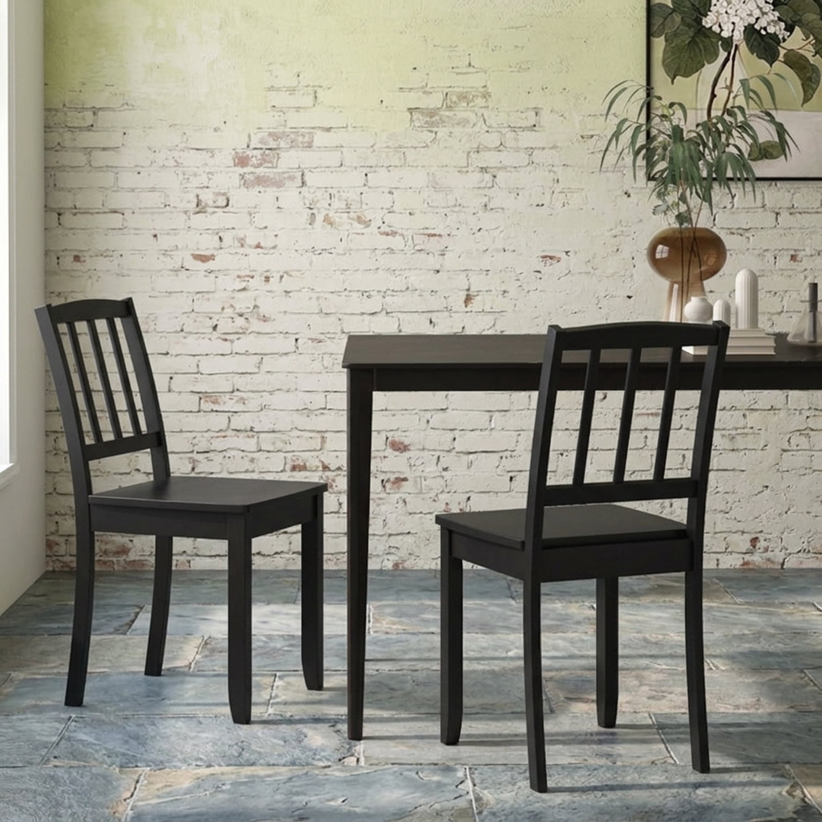Furnibear Wood Dining Chair Set of 2 with Rubber Wood Legs for Kitchen Dining Room Living Room Home, Black