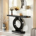 thumbnail image 6 of Tribesigns 43-Inch Mirrored Console Table with O-Shaped Base, Modern Entryway Glass Sofa Table, Rectangle Table for Living Room Hallway Entrance (Black), 6 of 7