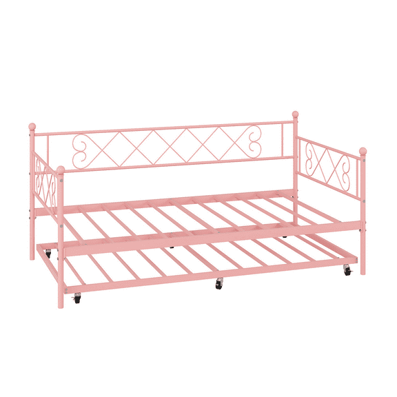 Metal Daybed Frame, Twin Size Sofa Bed with Trundle,Heavy Duty Metal Slats Support, Noise Free Design,for Small Space, Living Room Guest Room Bedroom