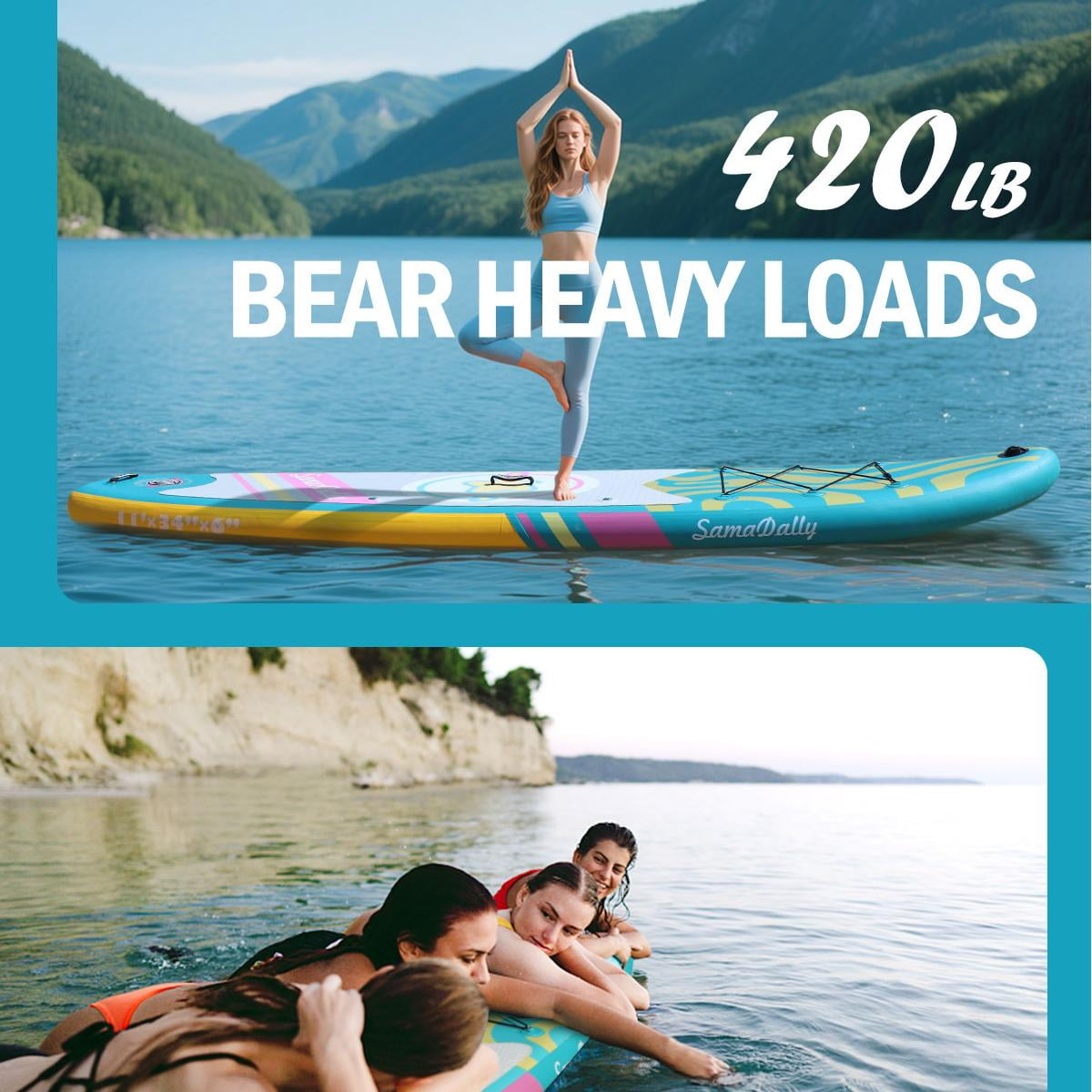 11’*34”*6” Inflatable Stand Up Paddle Board, 350lbs Capicity Paddle Board for Adult & Youth, Sup Board Kayak Non-Slip Stable Deck for Yoga, Fishing, Surfing (Bluish yellow)