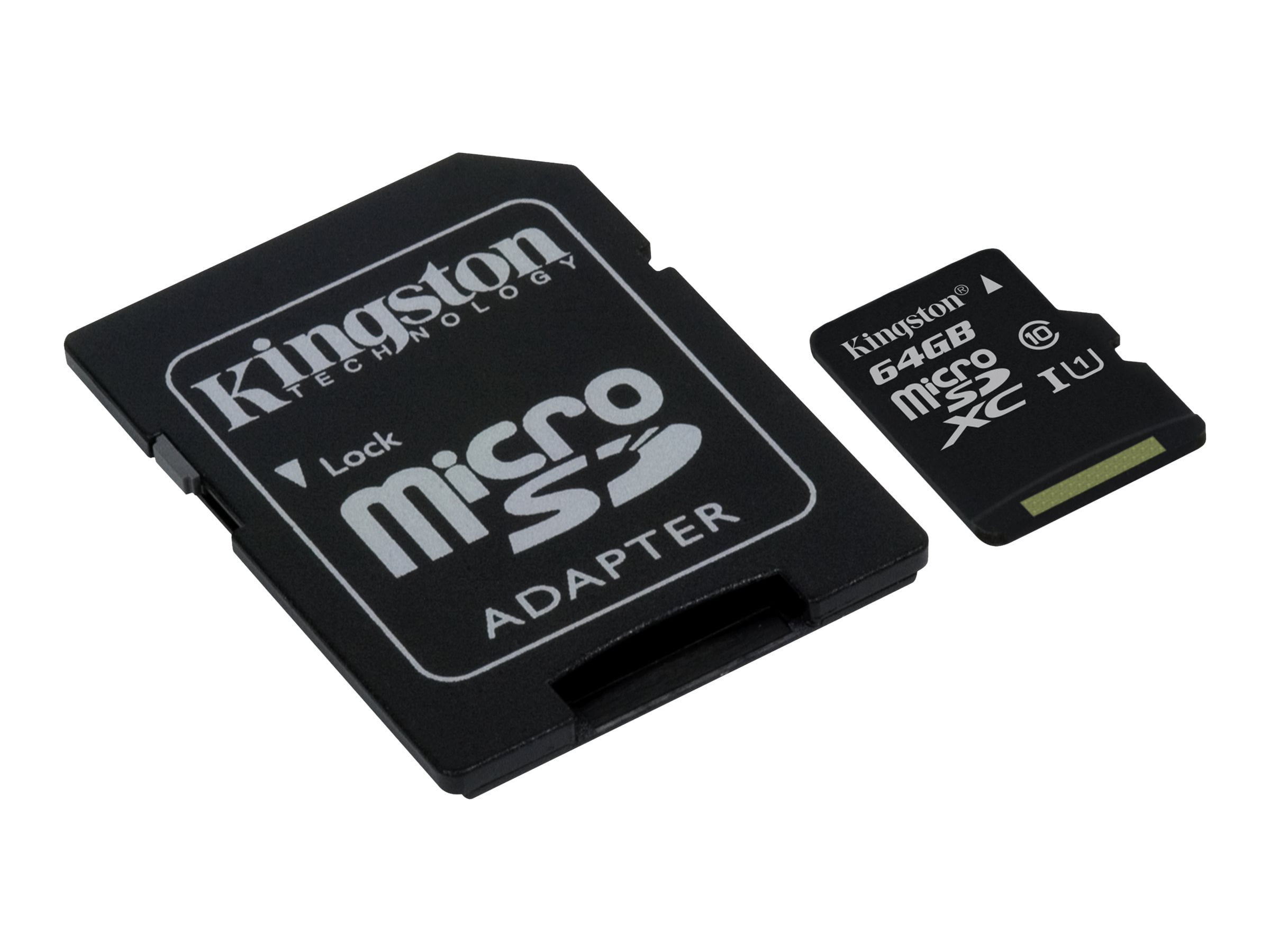 schot zwaan Vermenigvuldiging Kingston - Flash memory card (microSDXC to SD adapter included) - 64 GB -  UHS Class 1 / Class10 - microSDXC UHS-I - Walmart.com
