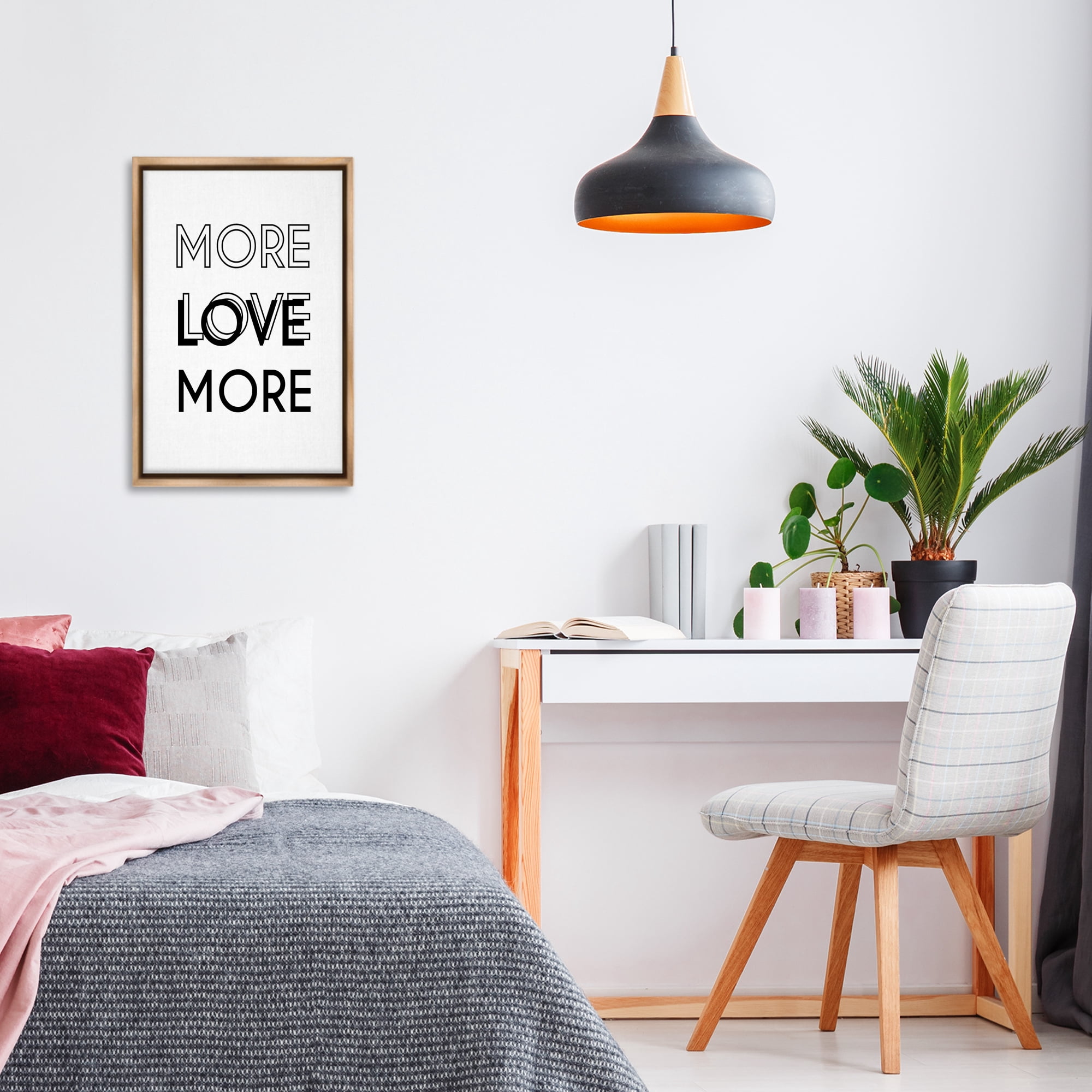 Stupell Industries More Love Typography Text & Numbers Painting Brown Floater Framed Canvas Art Print Wall Art, 17 x 25