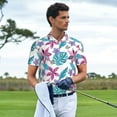 thumbnail image 3 of Polo Shirts for Men, Hawaiian Style Flower Leaves Cuteness Casual Mens Polo Shirts Short Sleeve Button Down Classic Mens Golf Polo Shirts, 3 of 7