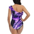 thumbnail image 5 of Rateoe Purple Pattern White Tiger Pattern Women One Piece Swimsuits Tummy Control One Shoulder Bathing Suits Ruffle Swimwear-Large, 5 of 6