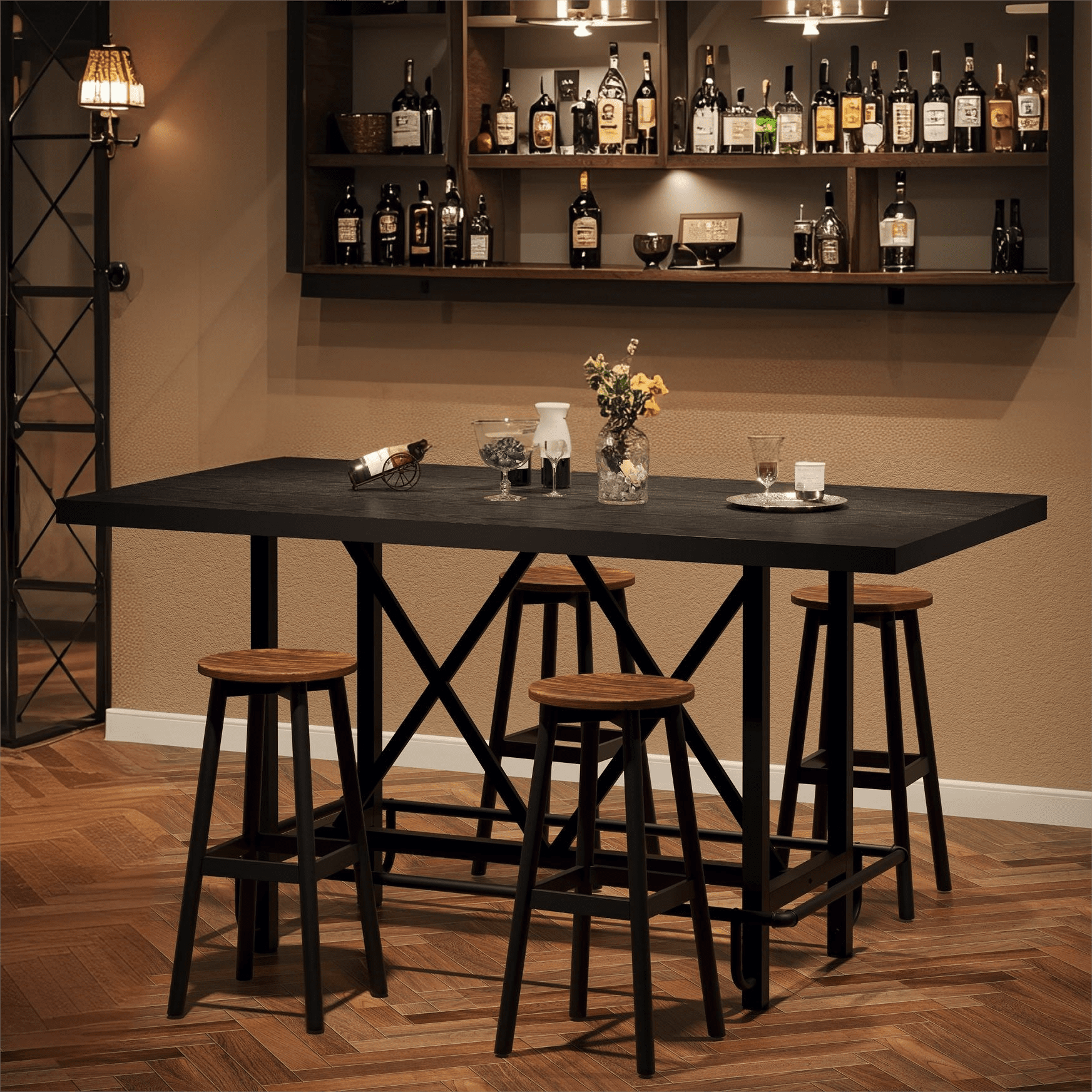 Fnova 35.4" Tall Dining Table, Rectangular Counter Height Kitchen Table with Metal Footrest for 6 People