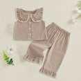 thumbnail image 2 of newwalpole Toddler Kids Girls Summer Outfits Plaid Clothes Set 12 18 24 Months 2T 3T 4T 5T Sleeveless Doll Collar Vest Tops and Elastic Waist Pants Khaki for Size 3-4 Years, 2 of 4