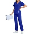 thumbnail image 2 of WULMLEO Womens Scrubs Outfits 2 Piece V Neck Stretch Scrub Sets Soft Comfortable Short Sleeve Working Nurse Uniform Tops and Pants Medical Fashion Petite Nursing Workwear Blue 2XL, 2 of 4