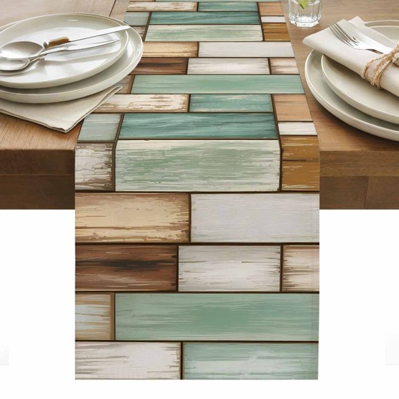 Sage Green Vintage Table Runner - 70 Inch Long, Kitchen Dining Table Runner Dresser Scarves, Brown Retro Farmhouse Elegant Pastoral Farmhouse Decor for Coffee Tables Wedding Party Banquet