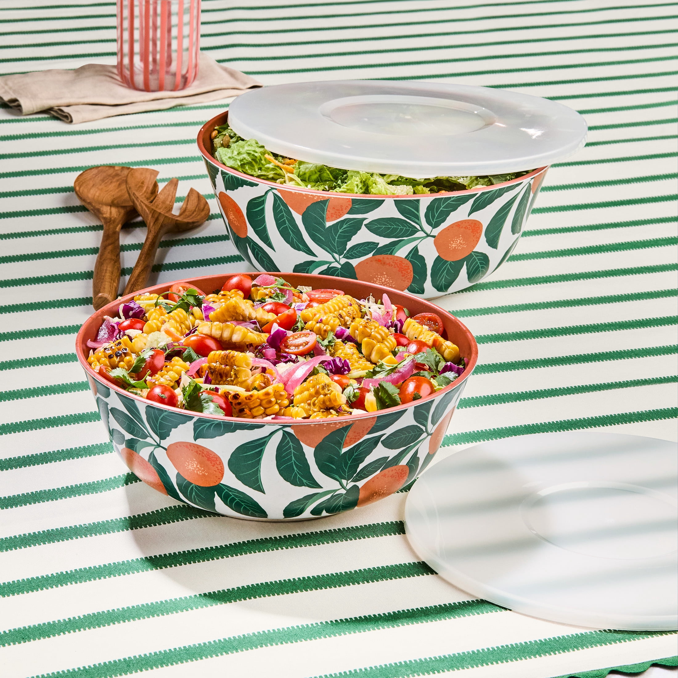 Mainstays by Becky G. & Alejandra Bamboo Melamine 4-Piece Serve Bowl Set, Orange & Green