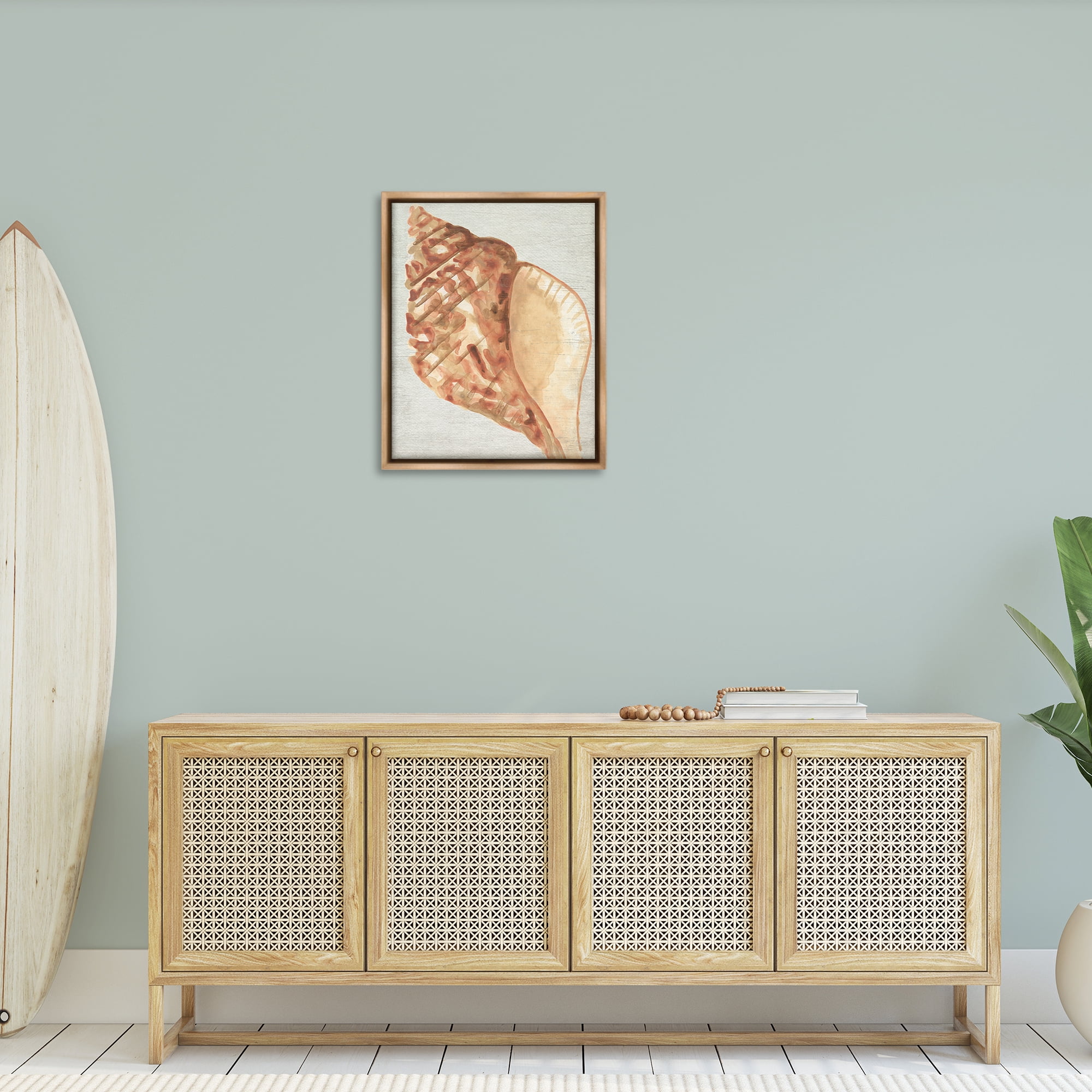 Stupell Industries Tan Conch Shell Nautical & Beach Painting Brown Floater Framed Canvas Art Print Wall Art, 25 x 31