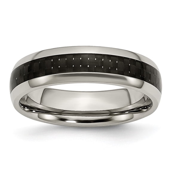 Titanium Black Carbon Fiber 6mm Polished Band Ring - Size 11