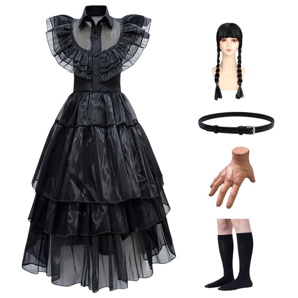 Disfraz Halloween Miércoles Addams Vestido Cosplay Niñas S