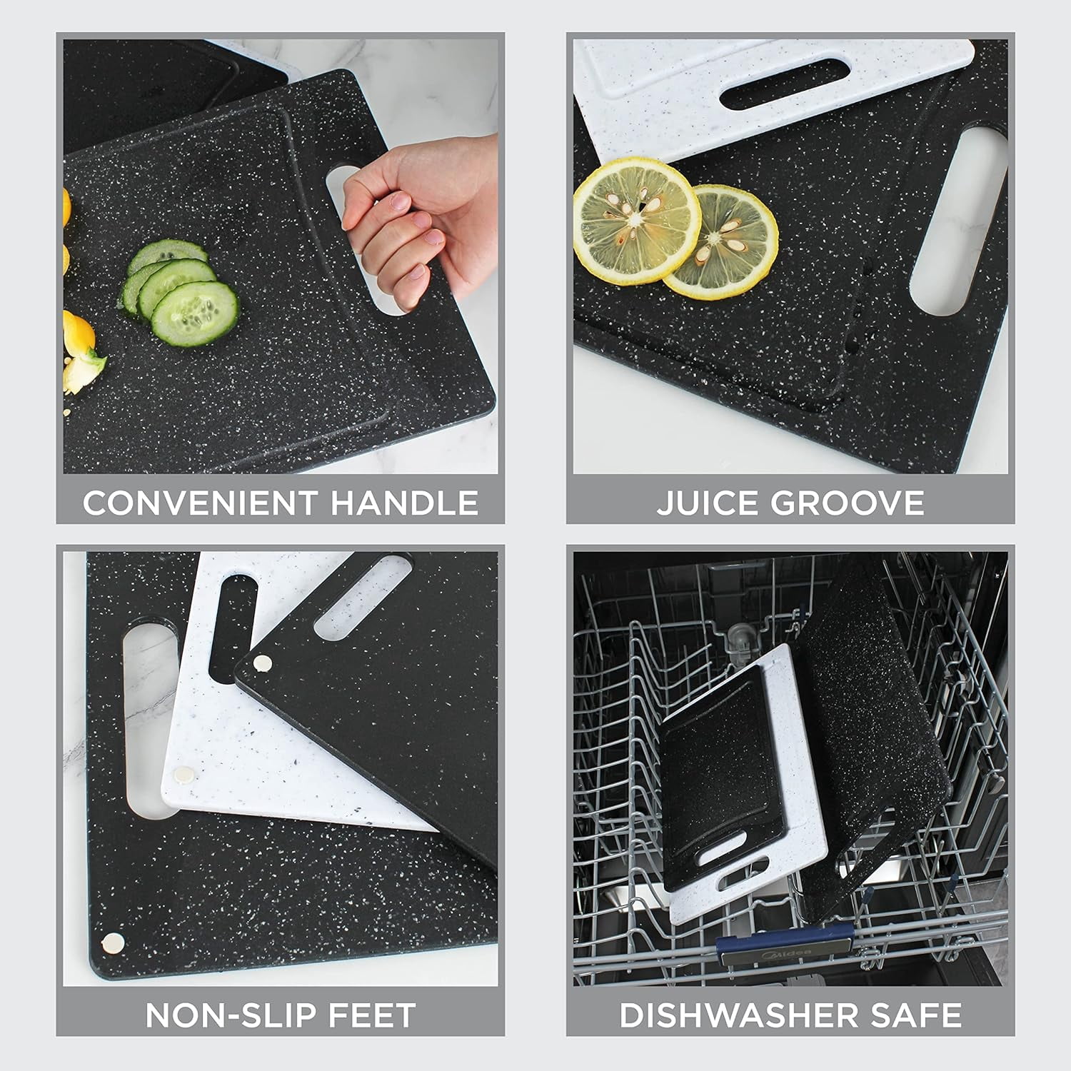 COOK WITH COLOR 3-Piece Cutting Board Set, Non-slip Chopping Board Kitchen Utensils Set Home Essentials, Black White