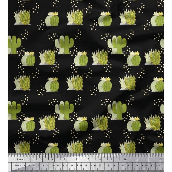 Soimoi Black Cotton Duck Fabric Sea Plant & Cactus Tree Print Fabric by Yard 42 Inch Wide